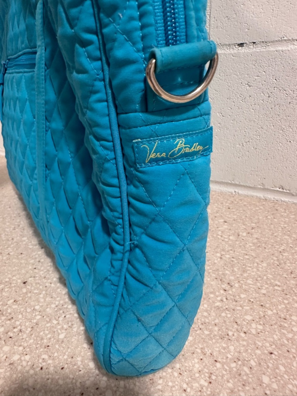 Vera Bradley Large Laptop Bag Microfiber Quilted Blue Travel Tote Aqua Turquoise - Picture 6 of 15